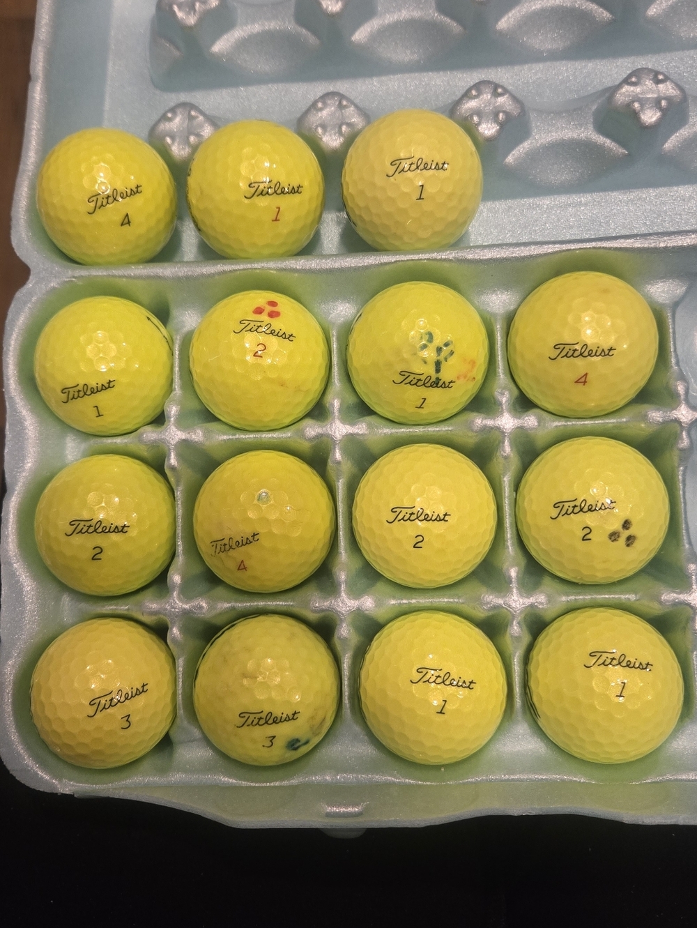 15 Titleist Yellow Golf Balls. Good Playable Condition. AVX, ProV1 & ProV1x